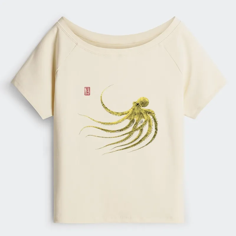 Tokyo-Tiger Retro Octopus Japanese Off Shoulder T-Shirt