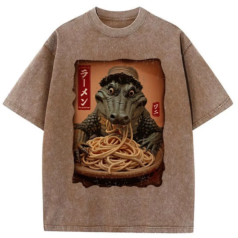 Tokyo-Tiger Ramen Lover Crocodile Washed T-Shirt