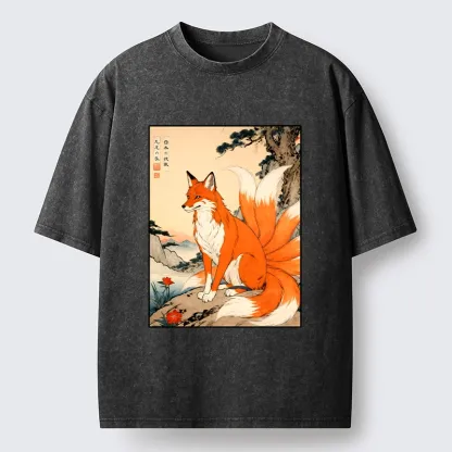 Tokyo-Tiger Mystical Nine Tails Fox Washed T-Shirt
