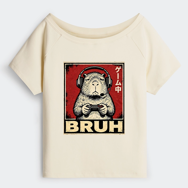 Tokyo-Tiger Funny Capybara Playing Games Off Shoulder T-Shirt