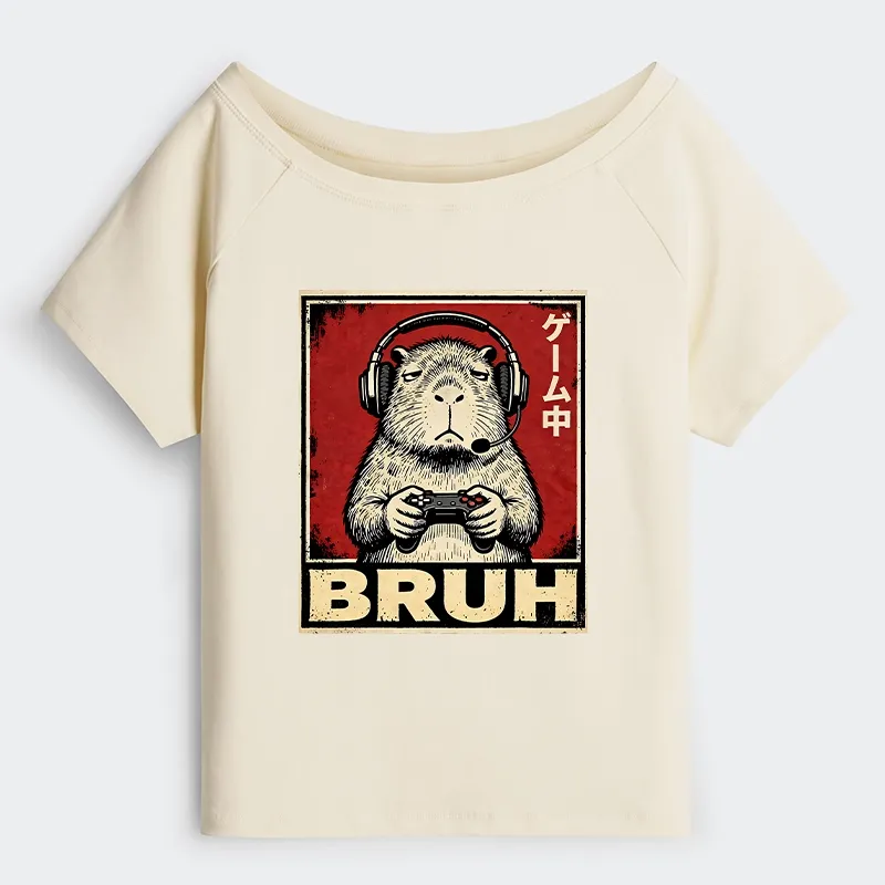 Tokyo-Tiger Funny Capybara Playing Games Off Shoulder T-Shirt