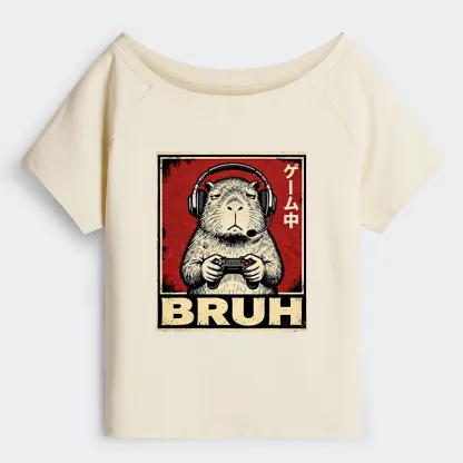 Tokyo-Tiger Funny Capybara Playing Games Off Shoulder T-Shirt