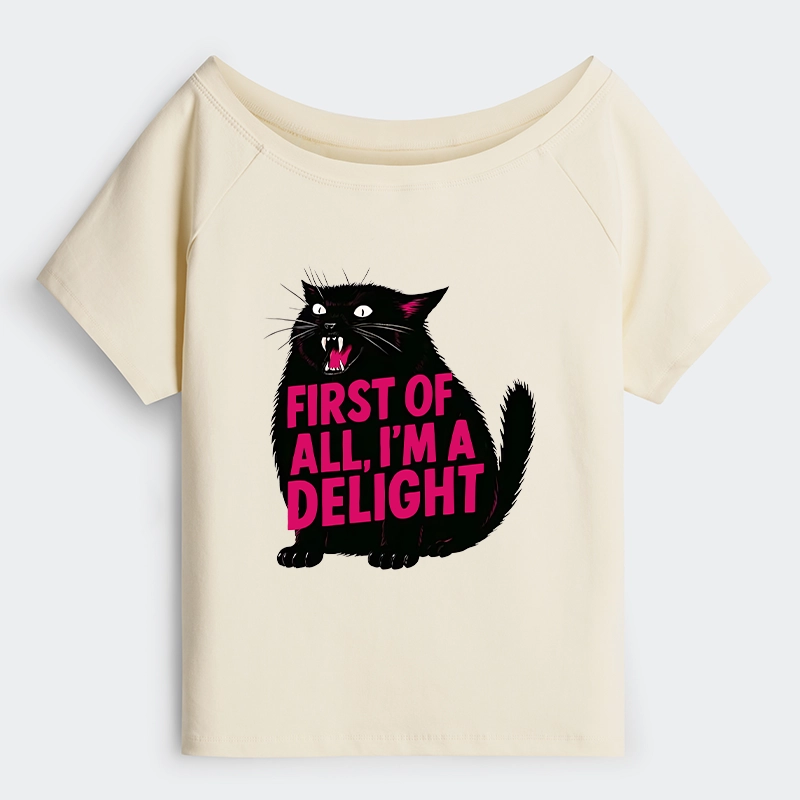 Tokyo-Tiger Roaring Black Cat Off Shoulder T-Shirt