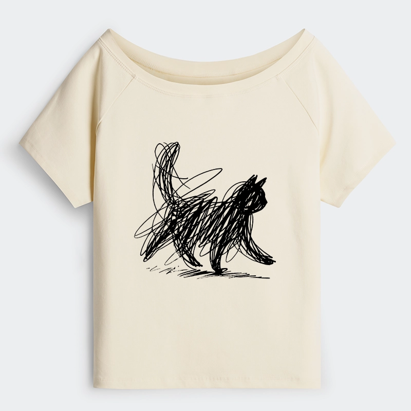 Tokyo-Tiger Minimalist Cat Art Off Shoulder T-Shirt