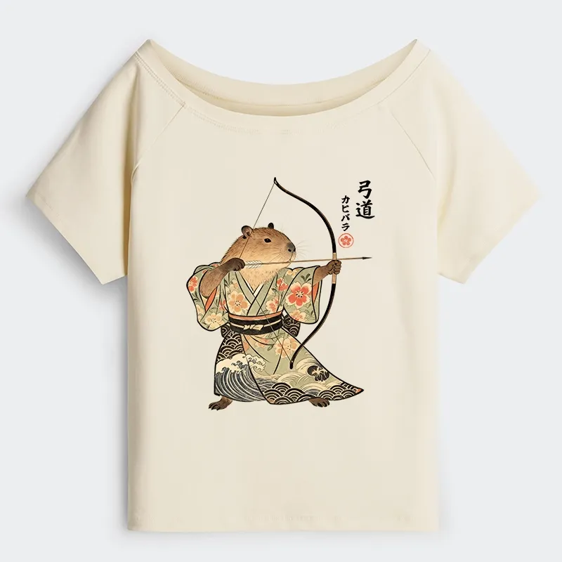Tokyo-Tiger Capybara Archery Off Shoulder T-Shirt