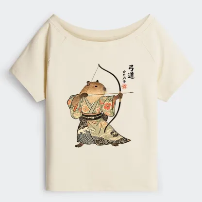 Tokyo-Tiger Capybara Archery Off Shoulder T-Shirt