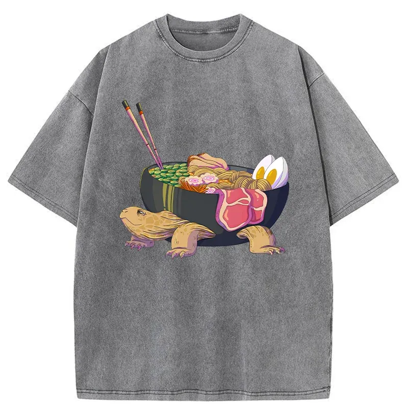 Tokyo-Tiger Turtle Ramen Funny Washed T-Shirt