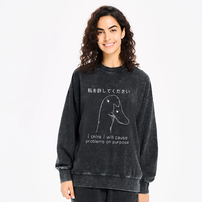 Tokyo-Tiger Stupid Goose Funny Washed Sweatshirt