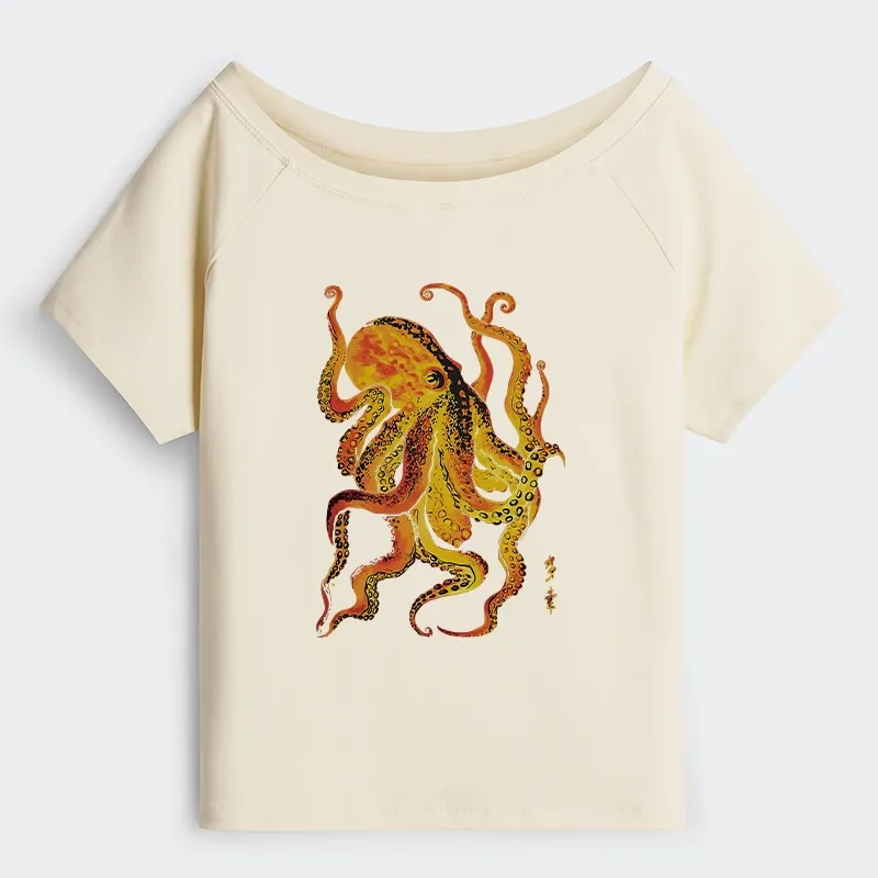 Tokyo-Tiger Deep Sea Gorgeous Octopus Off Shoulder T-Shirt