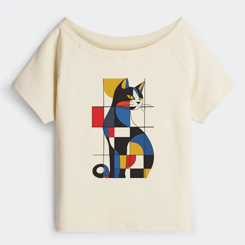 Tokyo-Tiger Mondrian Cat Off Shoulder T-Shirt