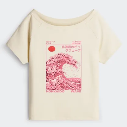 Tokyo-Tiger Sakura Wave Off Shoulder T-Shirt