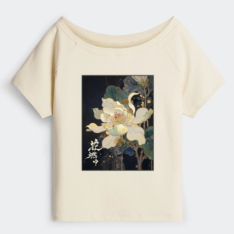 Tokyo-Tiger Lotus Adorned With Golden Specks Off Shoulder T-Shirt