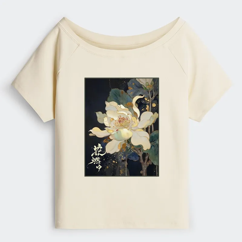 Tokyo-Tiger Lotus Adorned With Golden Specks Off Shoulder T-Shirt