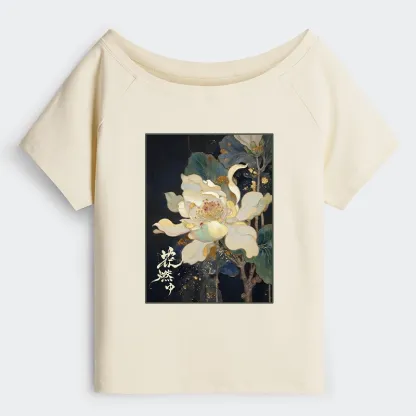 Tokyo-Tiger Lotus Adorned With Golden Specks Off Shoulder T-Shirt