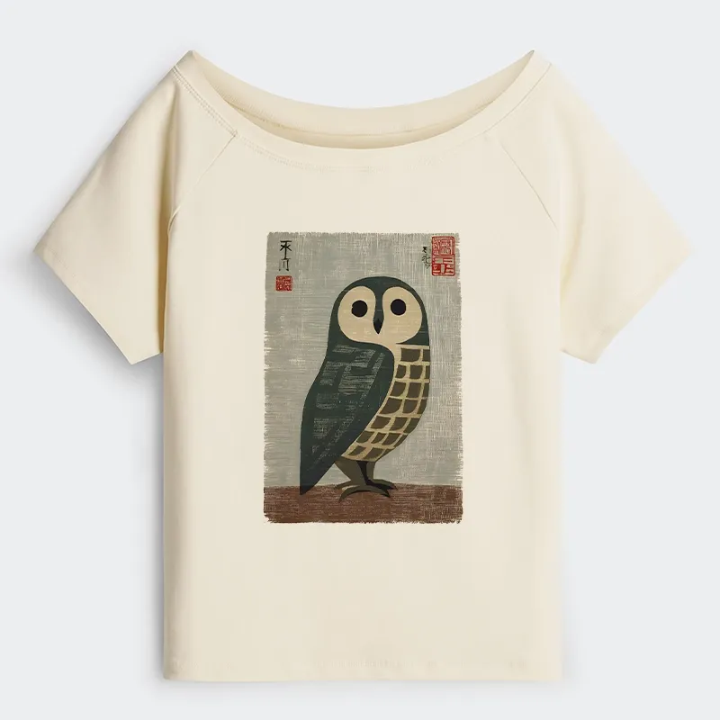 Tokyo-Tiger Traditional Owl In Japanese Art Off Shoulder T-Shirt Sale