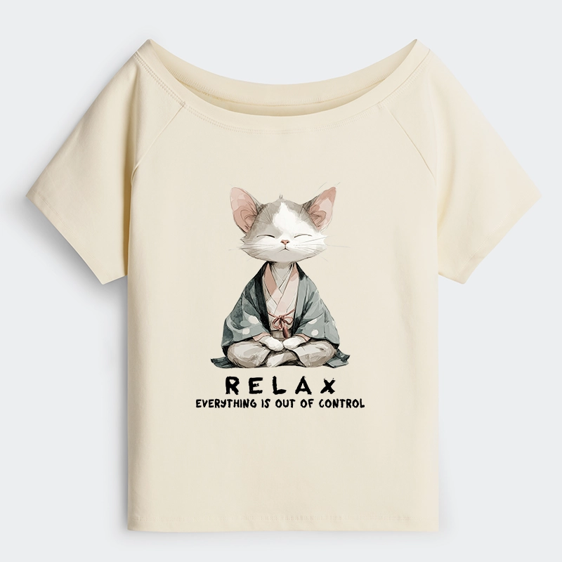 Tokyo-Tiger Zen Cat Relaxation，Everything's Out Of Control Off Shoulder T-Shirt