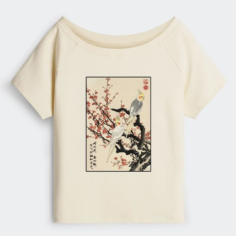 Tokyo-Tiger Whispers of Silent Blossoms Off Shoulder T-Shirt