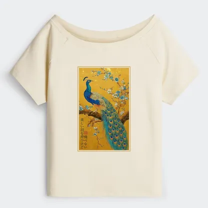 Tokyo-Tiger The Peacock's Silent Elegance Off Shoulder T-Shirt