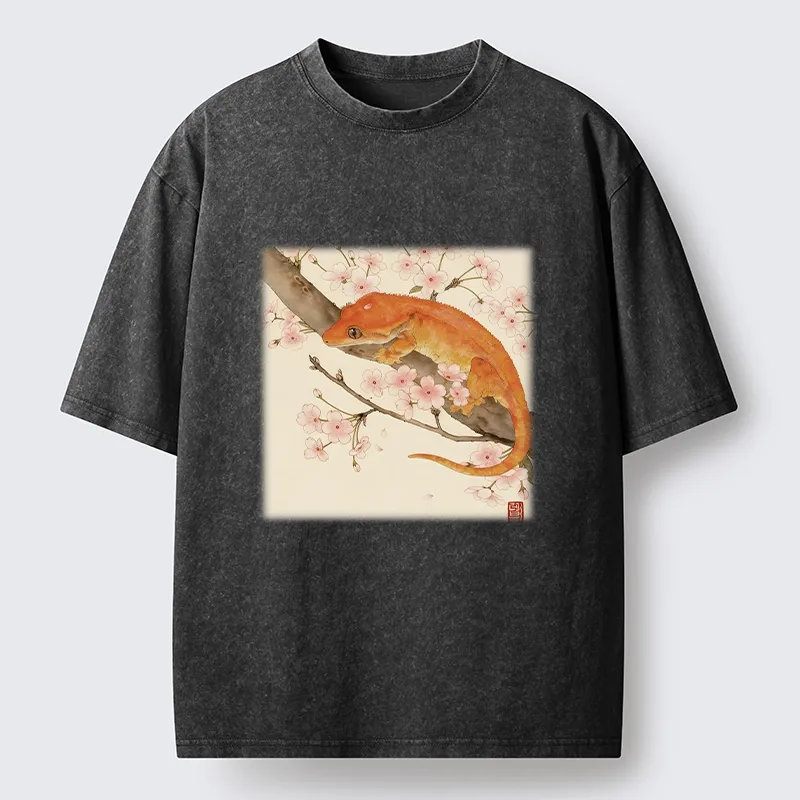 Tokyo-Tiger Sakura Gecko Japanese Washed T-Shirt Sale