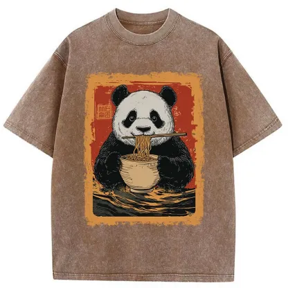 Tokyo-Tiger Ramen Lover Panda Washed T-Shirt