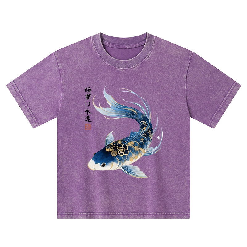 Tokyo-Tiger Elegant Koi Fish Watercolor Art Kids Washed T-Shirt