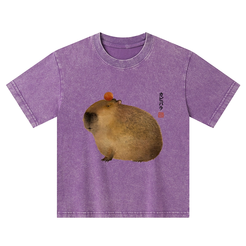 Tokyo-Tiger Calm Capybara Illustrations Kids Washed T-Shirt