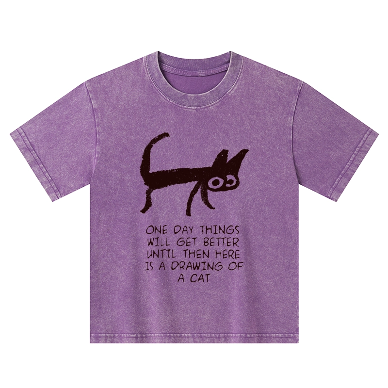 Tokyo-Tiger Cat Cheer Up Drawing Kids Washed T-Shirt