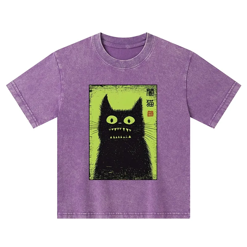 Tokyo-Tiger Spooky Black Cat Japanese Kids Washed T-Shirt