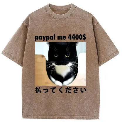 Tokyo-Tiger Please Give The Cat Money Washed T-Shirt