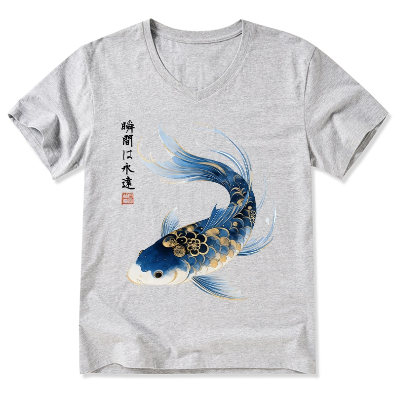 Tokyo-Tiger Elegant Koi Fish Watercolor Art V-Neck Classic T-Shirt
