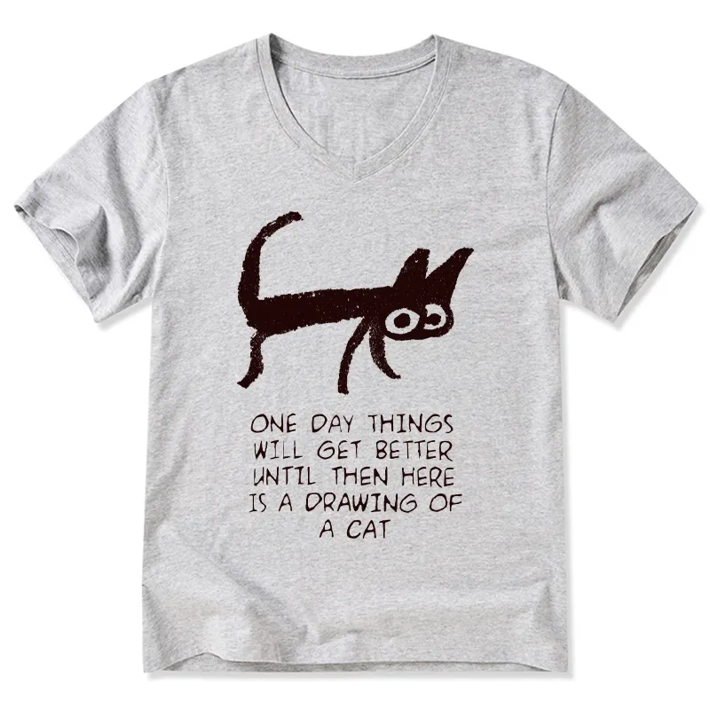 Tokyo-Tiger Cat Cheer Up Drawing V-Neck Classic T-Shirt