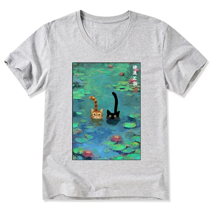 Tokyo-Tiger Funny Cats Swimming In Lilies V-Neck Classic T-Shirt