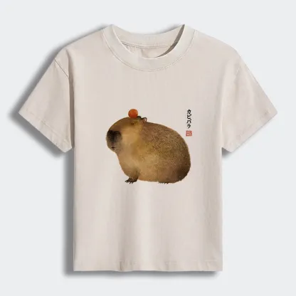 Tokyo-Tiger Calm Capybara Illustration Women's Washed T-shirt