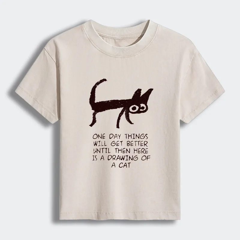 Tokyo-Tiger Cat Cheer Up Drawing Women's Washed T-shirt Sale