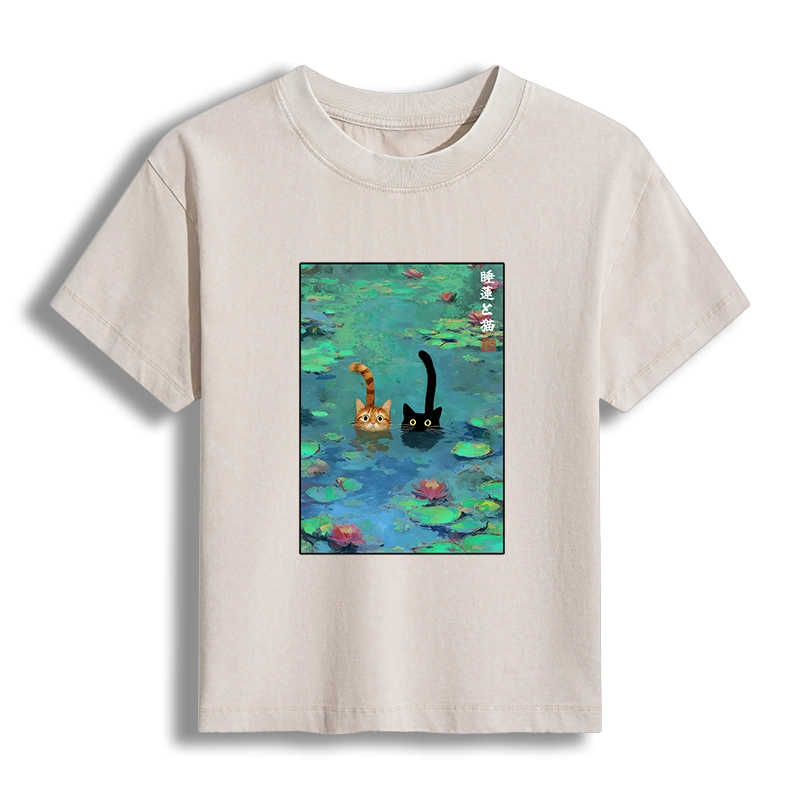 Tokyo-Tiger Funny Cats Swimming In Lilies Women's Washed T-shirt