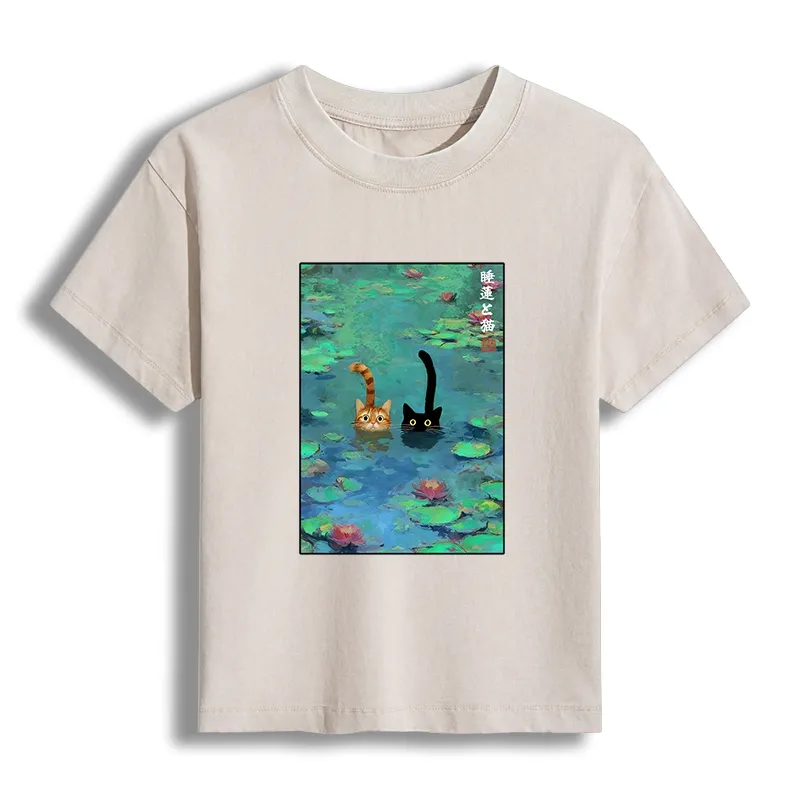 Tokyo-Tiger Funny Cats Swimming In Lilies Women's Washed T-shirt Sale