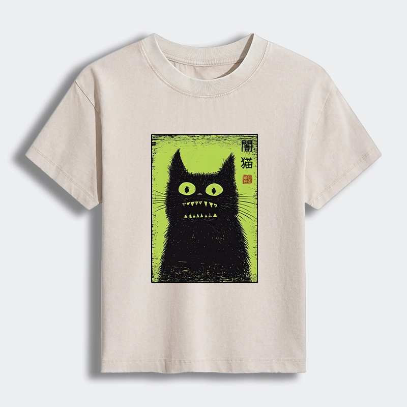 Tokyo-Tiger Spooky Black Cat Japanese Women's Washed T-shirt