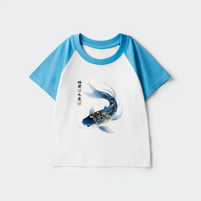 Tokyo-Tiger Elegant Koi Fish Watercolor Art Kids Raglan T-shirt