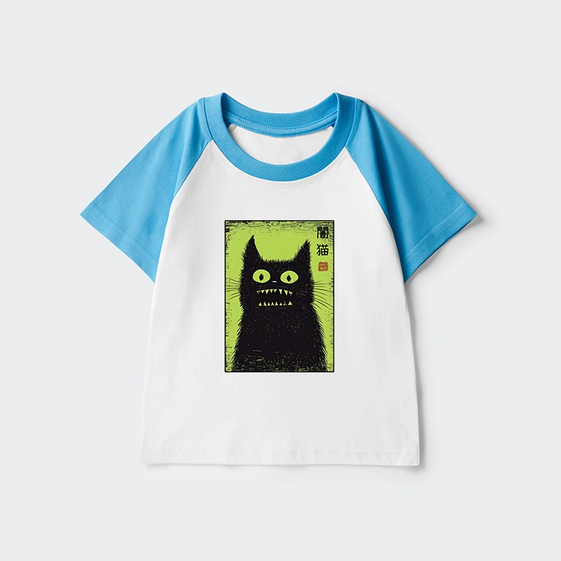 Tokyo-Tiger Spooky Black Cat Japanese Kids Raglan T-shirt
