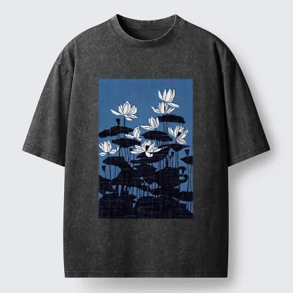 Tokyo-Tiger Blue Lotus Japanese Art Washed T-Shirt