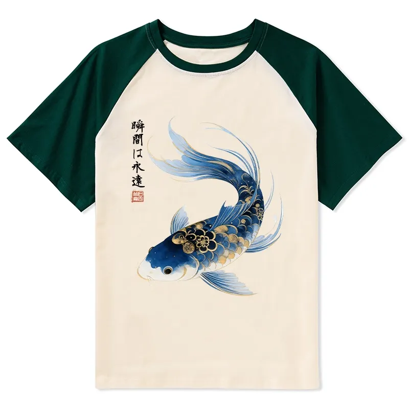 Tokyo-Tiger Elegant Koi Fish Watercolor Art Raglan T-shirt