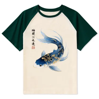 Tokyo-Tiger Elegant Koi Fish Watercolor Art Raglan T-shirt