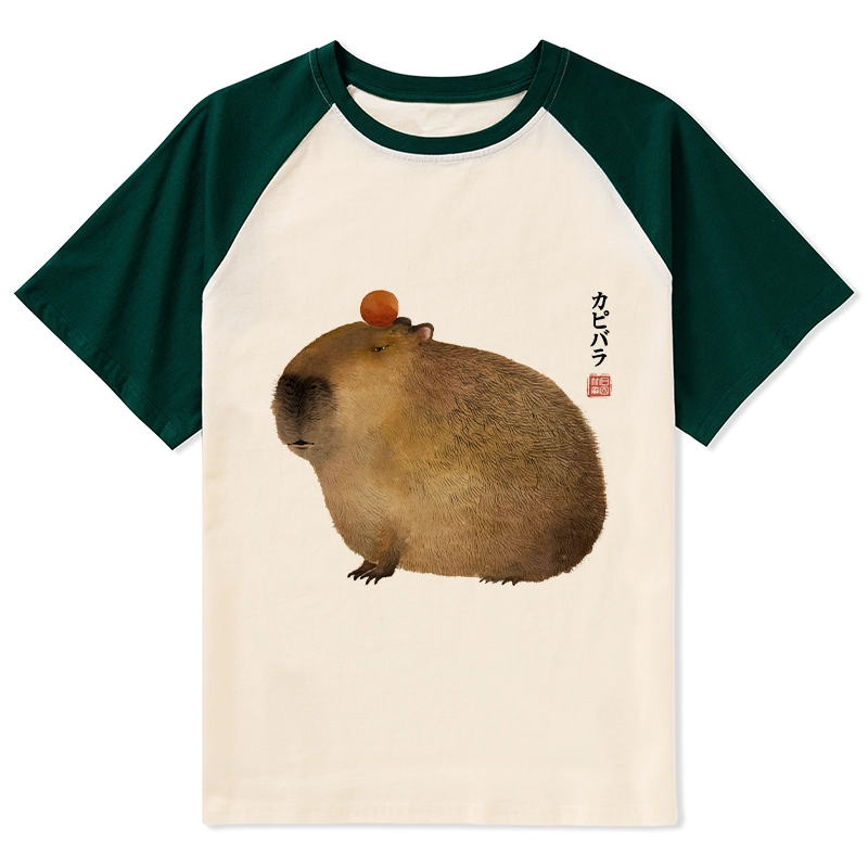 Tokyo-Tiger Calm Capybara Illustration Raglan T-shirt