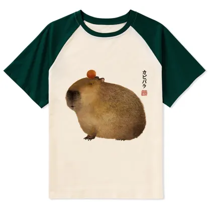 Tokyo-Tiger Calm Capybara Illustration Raglan T-shirt