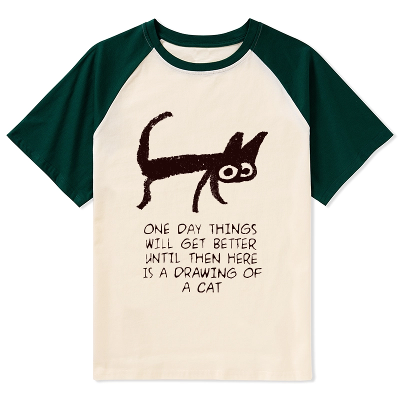 Tokyo-Tiger Cat Cheer Up Drawing Raglan T-shirt