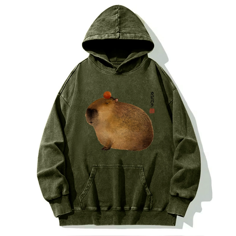 Tokyo-Tiger Calm Capybara Illustration Washed Hoodie