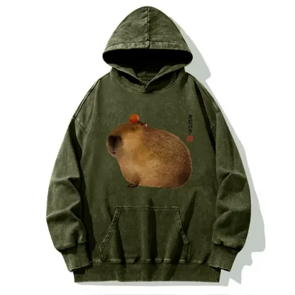 Tokyo-Tiger Calm Capybara Illustration Washed Hoodie