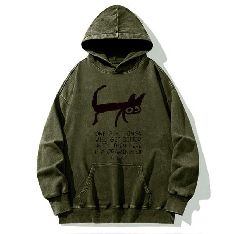Tokyo-Tiger Cat Cheer Up Drawing Washed Hoodie