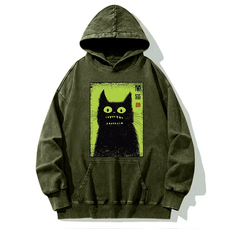 Tokyo-Tiger Spooky Black Cat Japanese Washed Hoodie