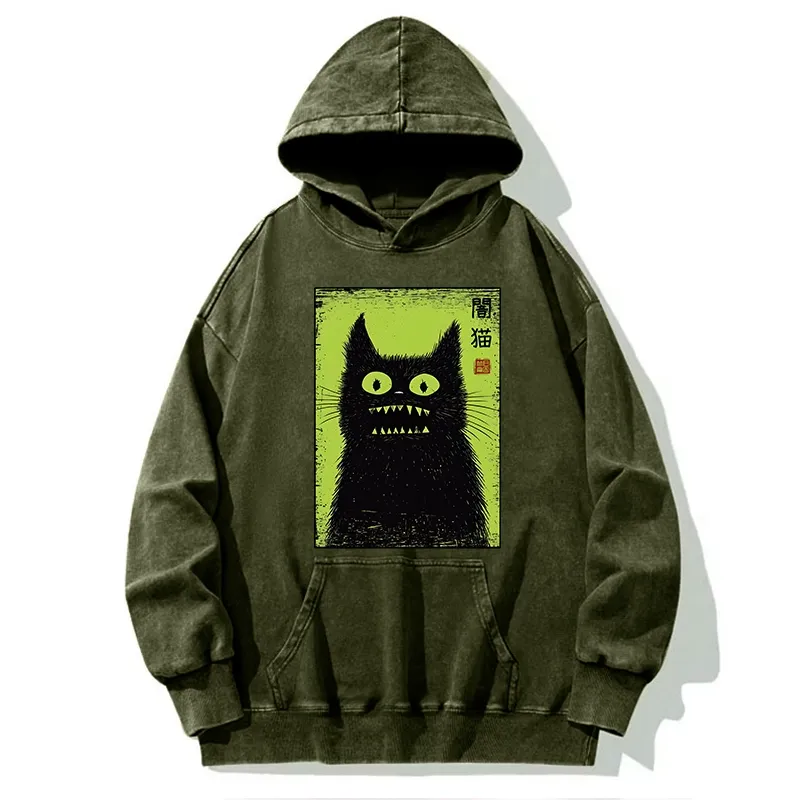 Tokyo-Tiger Spooky Black Cat Japanese Washed Hoodie